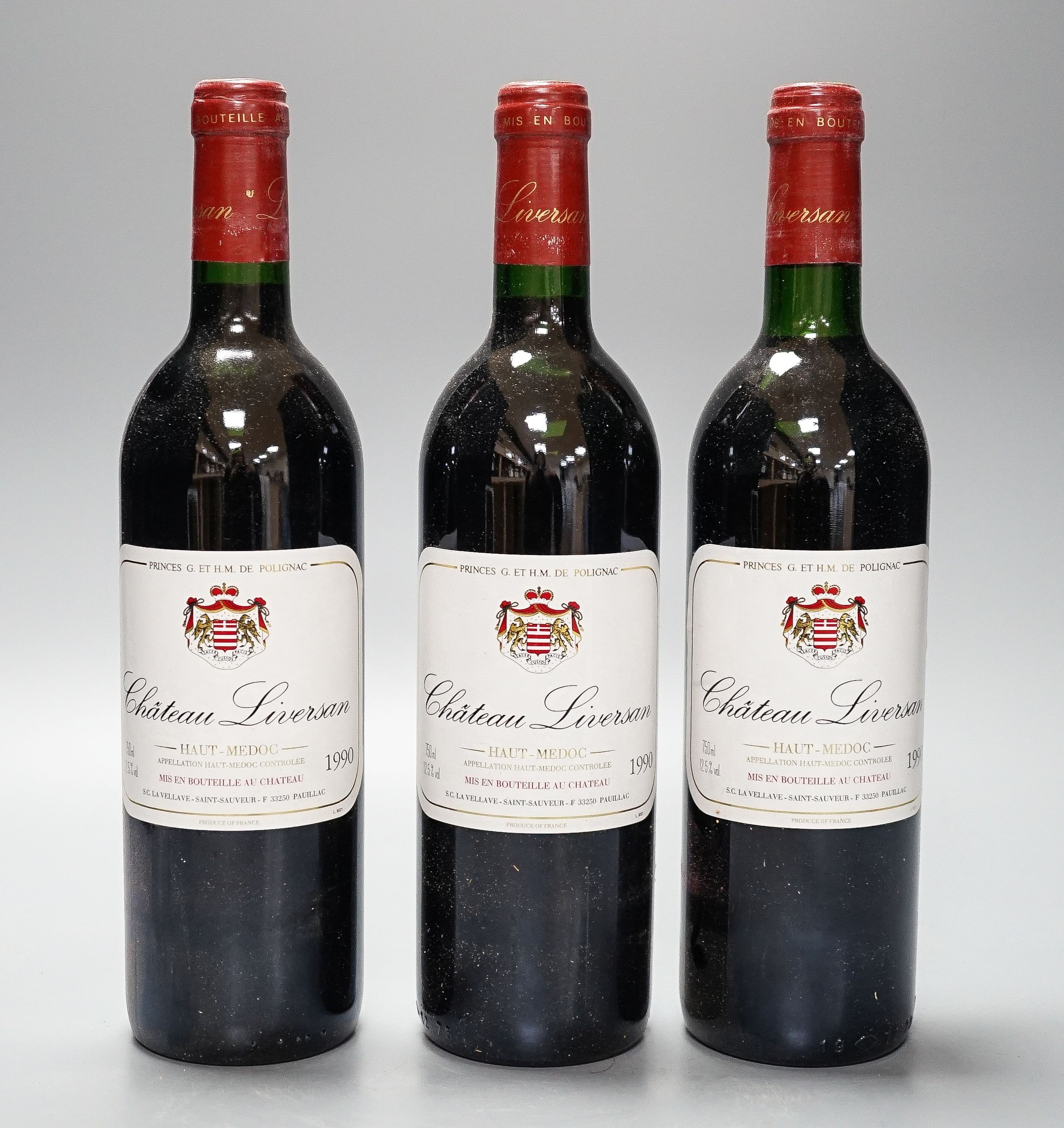 Six bottles of Chateau Liversan - Haut Medoc, 1990, 75cl.